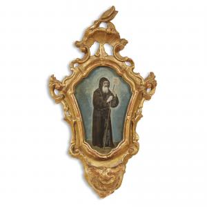 Acquasantiere in legno dorato (una di una coppia)